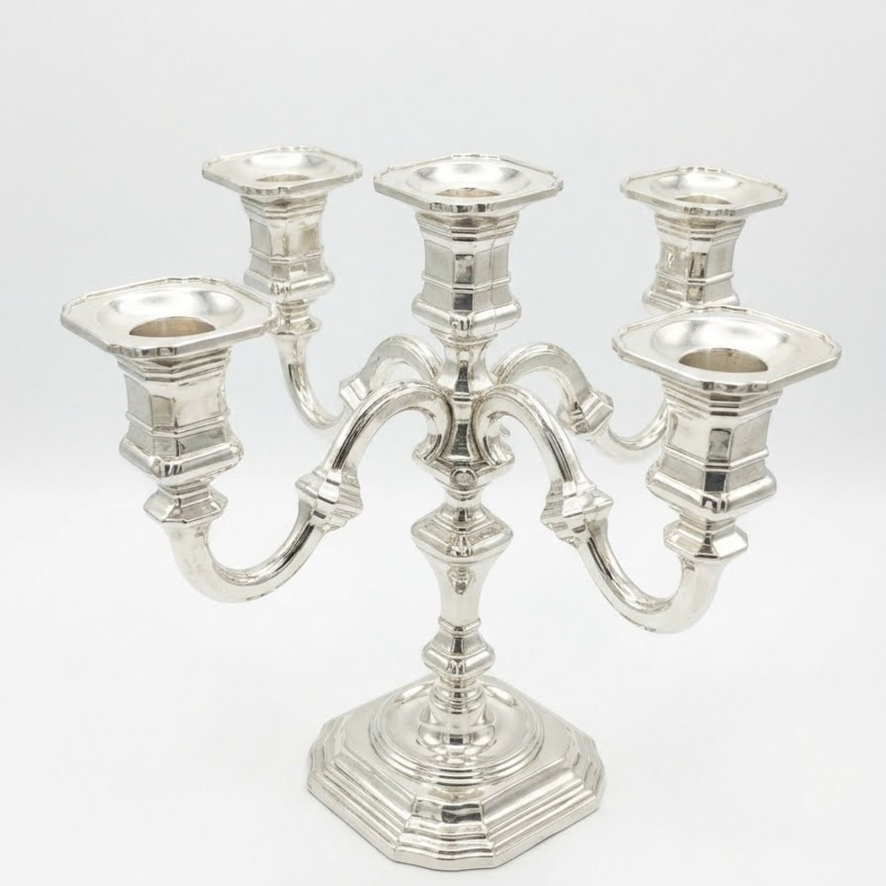 Vintage Silver Plated 5 Arm BMF Berndorf Metalware Factory Germany Candleabra